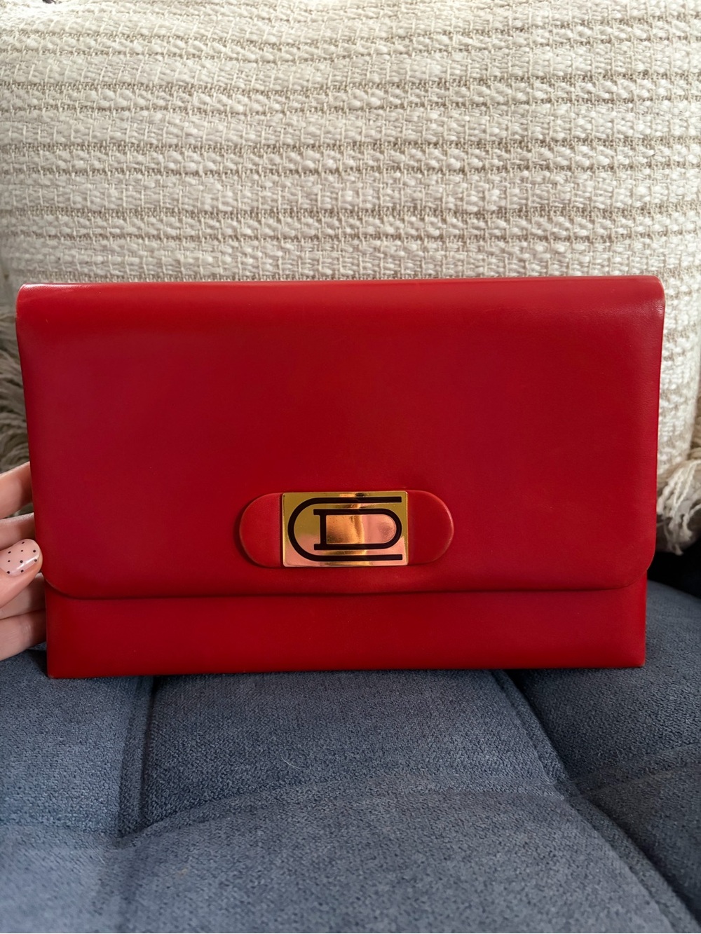 Christian Dior Vintage Red Leather Shoulder Bag Clutch with Gold Chain - Picture 16 of 16